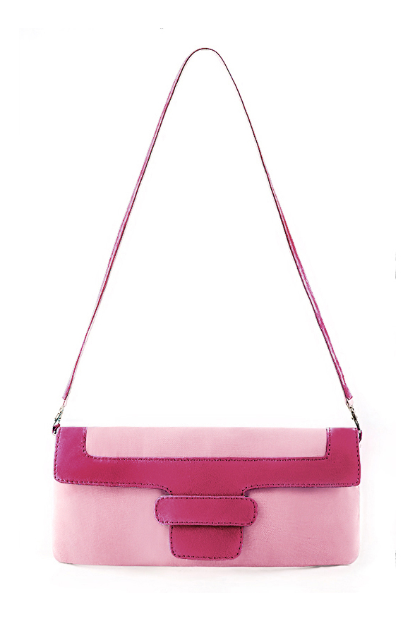 Fuschia pink women's open back shoes, with a knot. Round toe. Low flare heels. Worn view - Florence KOOIJMAN